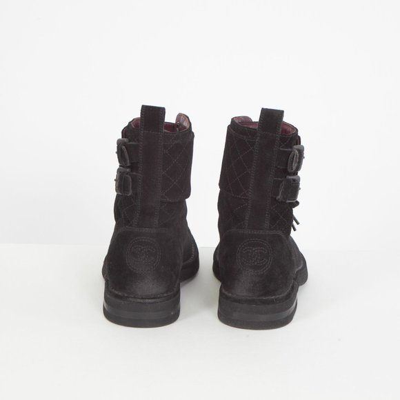 Chanel Suede Calfskin Quilted Combat Short Boots - Picture 3 of 4